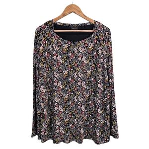 J. Jill Wearever Floral Paisley Long Sleeve Swing Top Black Pink 3X Artsy Boho